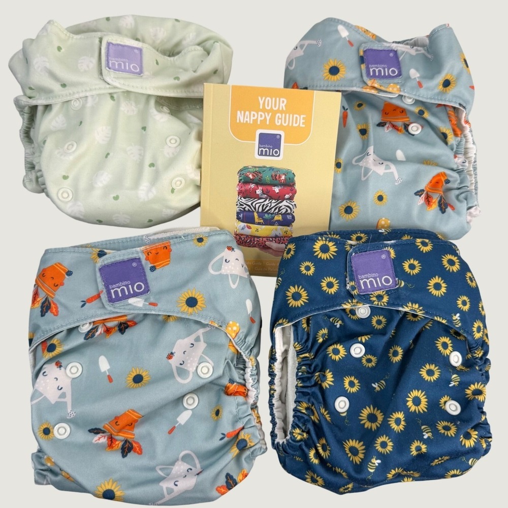 Lot of 4 Bambino Mio Cloth Diapers With Inserts Garden Flowers One Size